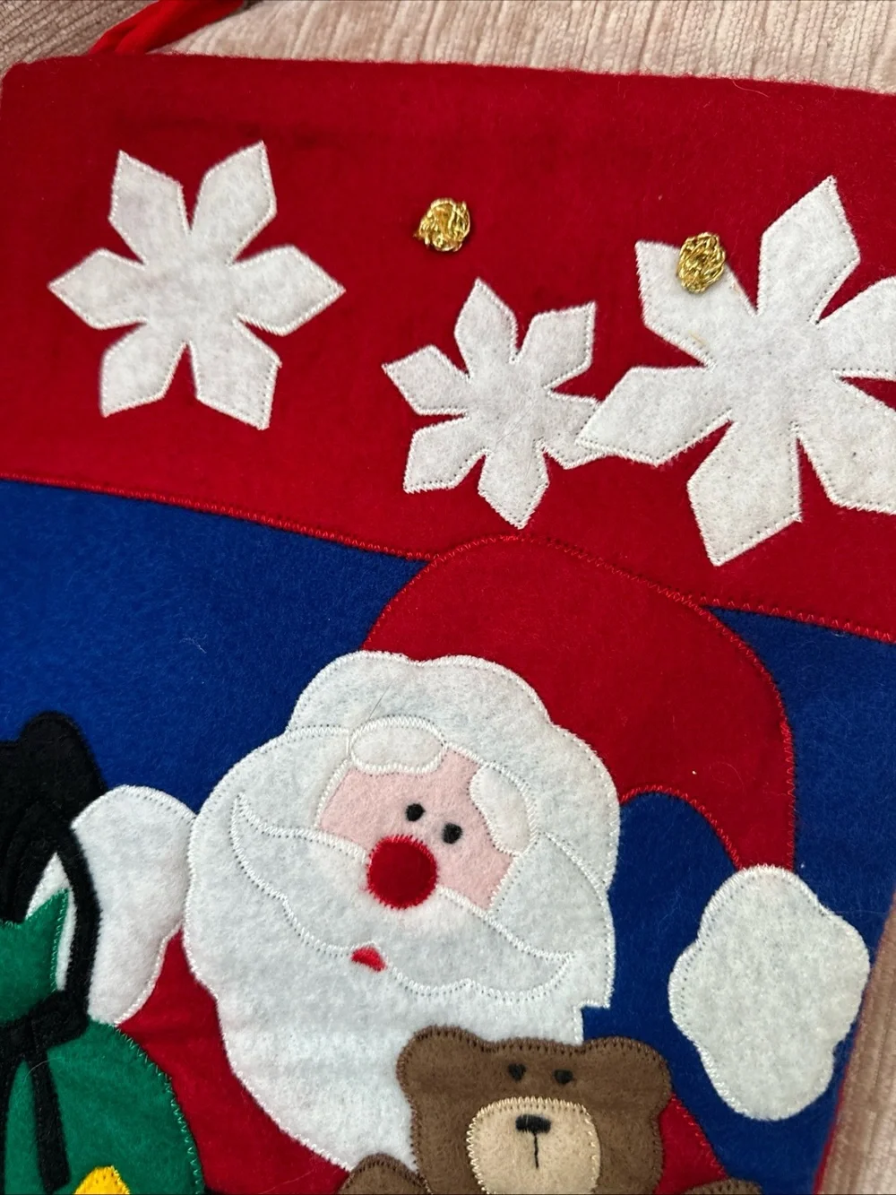Vintage Felt Christmas Stocking Santa Teddy Fireplace & Nutcracker Soldier 19”